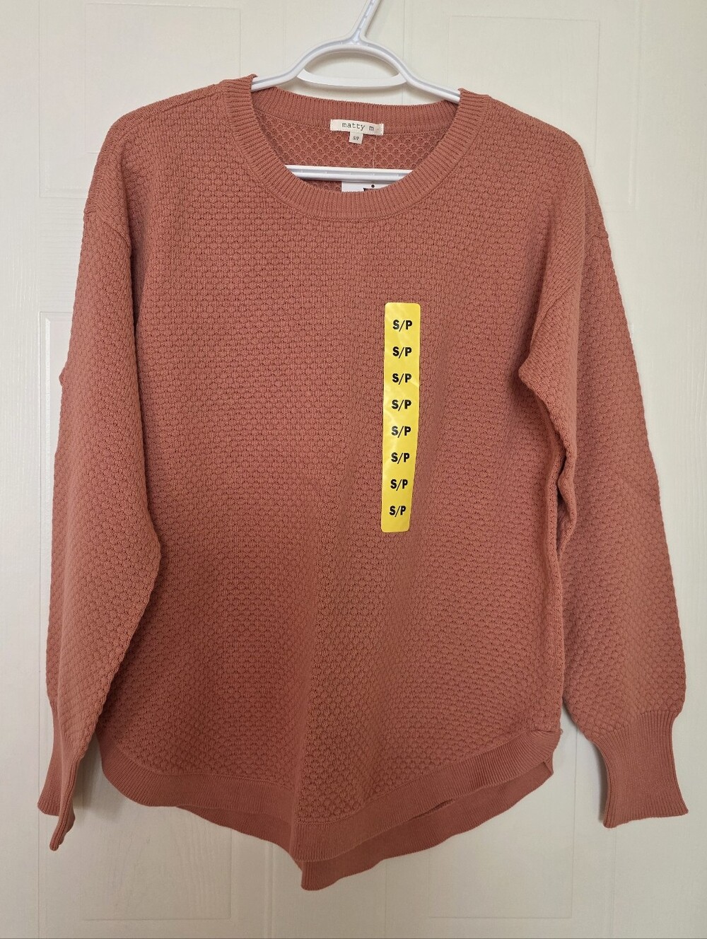 Matty M Textured Crewneck Sweater, Salmon, Small